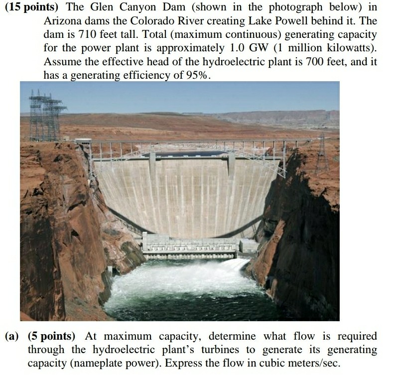 Solved (15 points) The Glen Canyon Dam (shown in the | Chegg.com