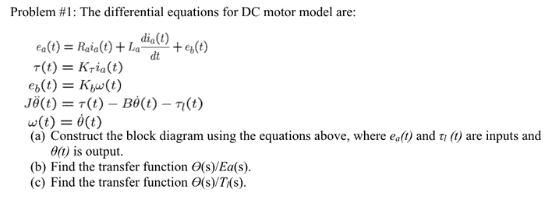 Solved The differential equations for DC motor model are: | Chegg.com