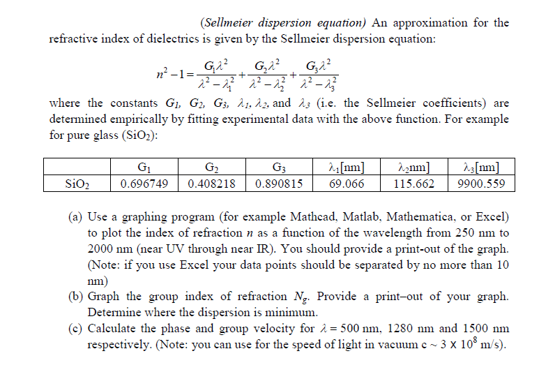 Solved (Sellmeier Dispersion Equation) An Approximation For | Chegg.com