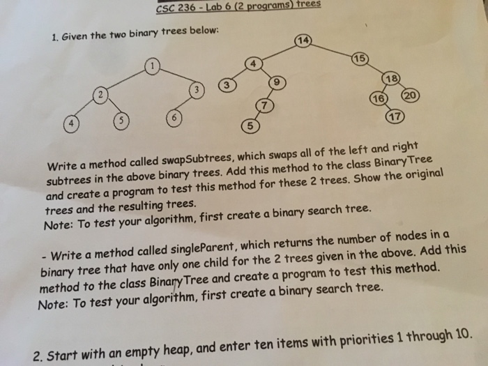 Solved Given the two binary trees below: Write a method | Chegg.com