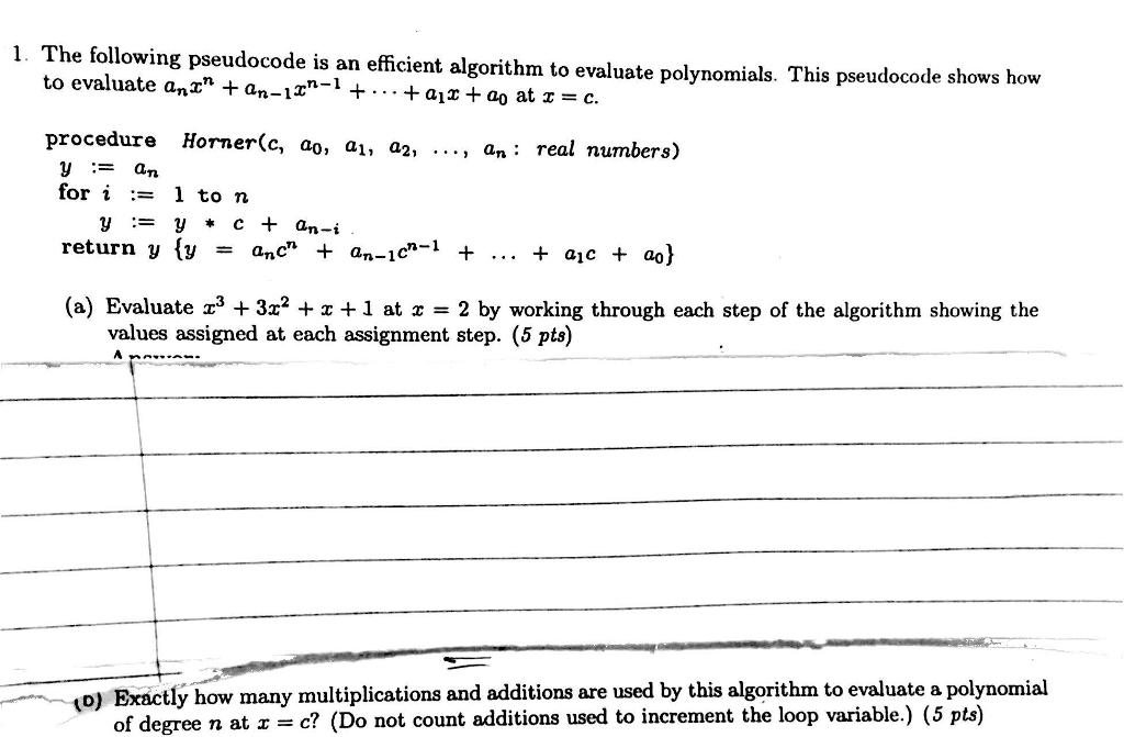 Solved 1. The following pseudocode is an efficient algorithm | Chegg.com