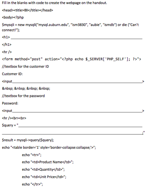 Solved Fill in the blanks with code to create the webpage on | Chegg.com
