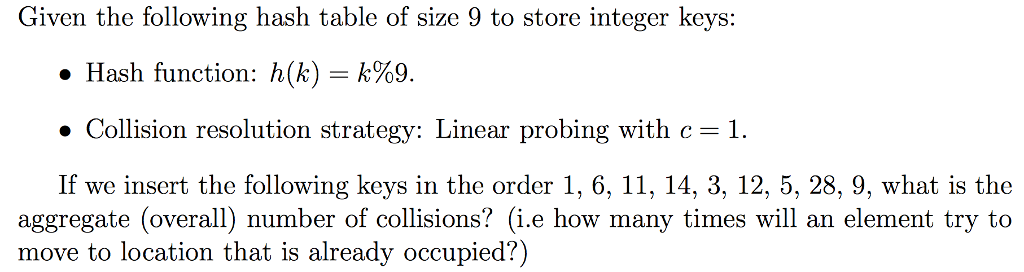 Solved Given the following hash table of size 9 to store | Chegg.com