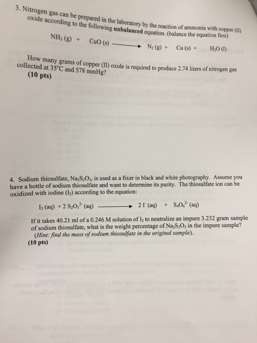 Solved Nitrogen gas can be prepared in the laboratory by the