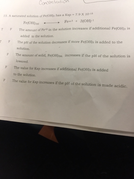 Solved A saturated solution of Fe(OH)_3 has a Ksp = 7.9 | Chegg.com