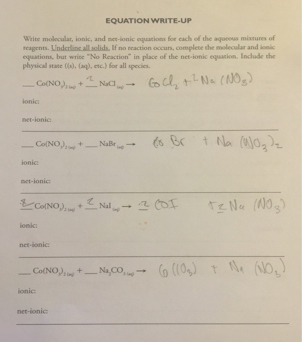 Write The Molecular Ionic And Net Ionic Equations