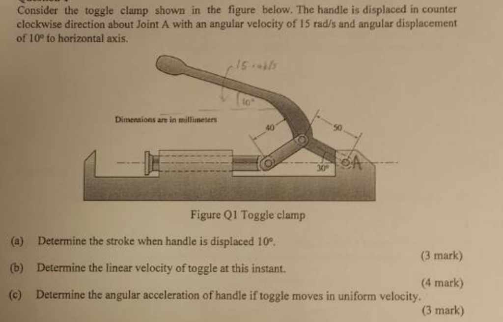Solved Consider the toggle clamp shown in the figure below.