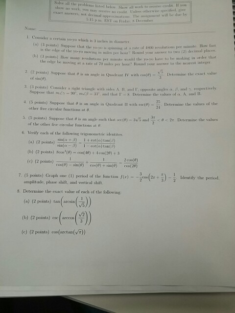 Solved Solve All The Prol rens Listel Lo Exact Answers Not Chegg
