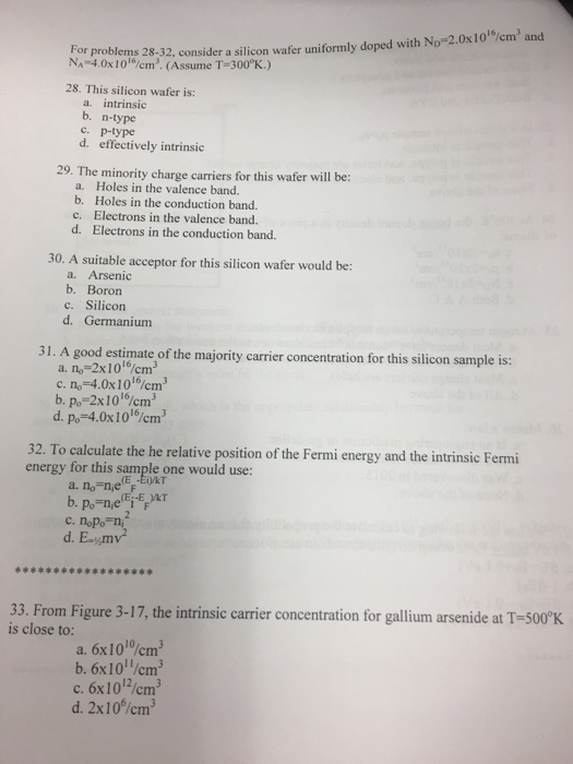 Solved Consider a silicon wafer uniformly doped with N_D = | Chegg.com