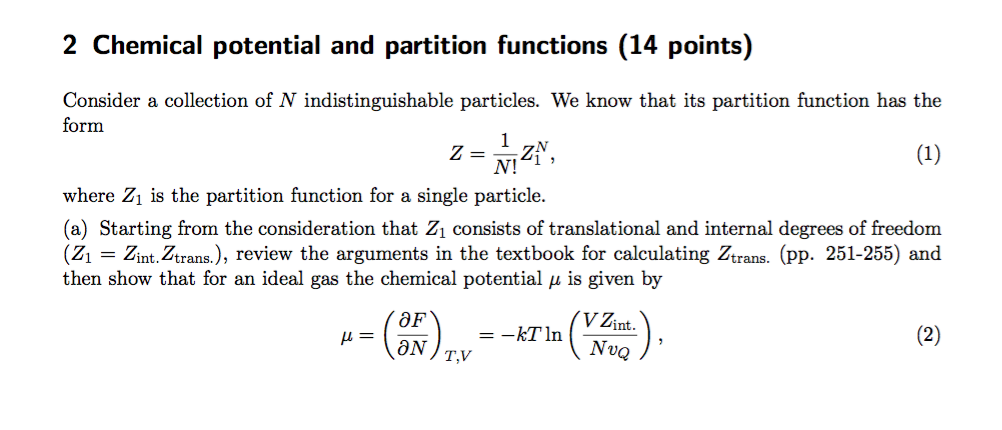 2 Chemical potential and partition functions (14 | Chegg.com