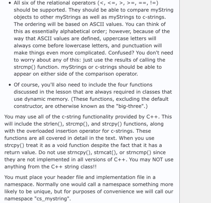 Solved Write a string class. To avoid conflicts with other | Chegg.com