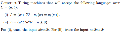 Solved Construct Turing machines that will accept the | Chegg.com