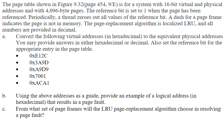 Solved The page table shown in Figure 9.32(page 454, 9/E) is | Chegg.com