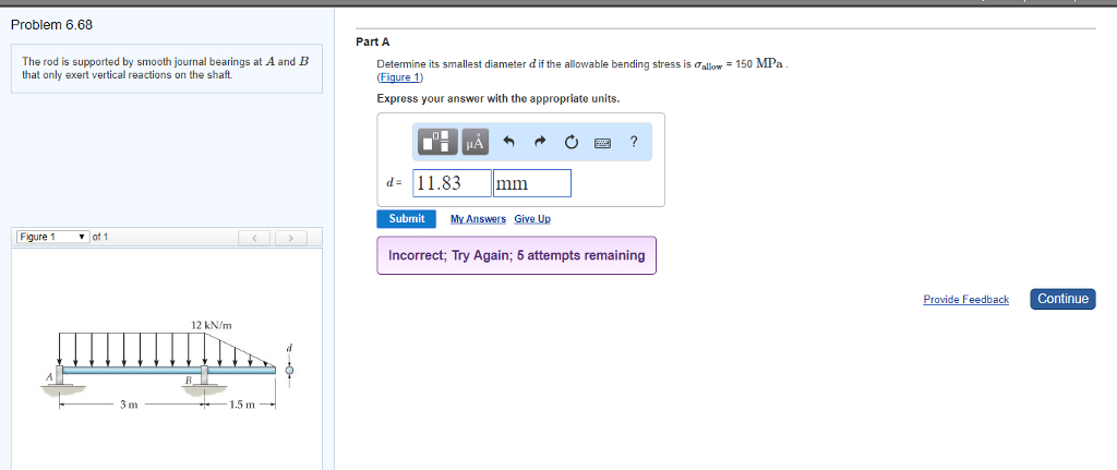 Solved Problem 6.68 Part A The rod is supported by smooth | Chegg.com