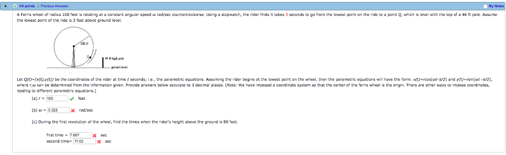 Solved 14 points I Previous Answers A Ferris wheel o radius | Chegg.com