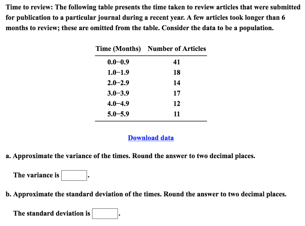 Solved Time To Review: The Following Table Presents The Time | Chegg.com