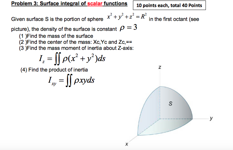 Solved Problem 3: Surface integral of scalar functions 10 | Chegg.com