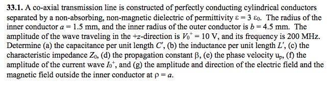 Solved 33.1. A Co-axial Transmission Line Is Constructed Of 