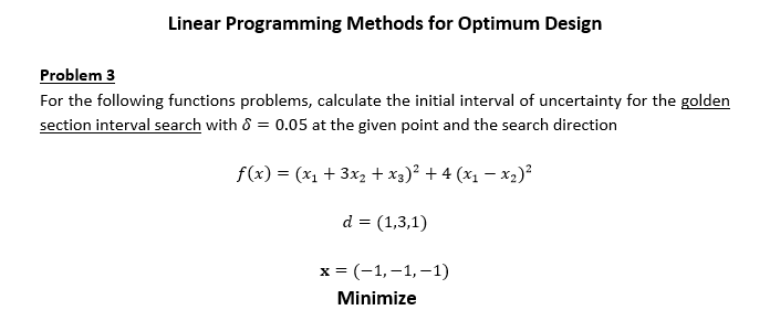 Linear Programming Methods for Optimum Design For | Chegg.com