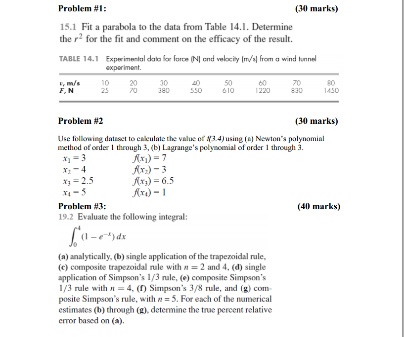 Fit A Parabola To The Data From Table 14 1 Determine Chegg