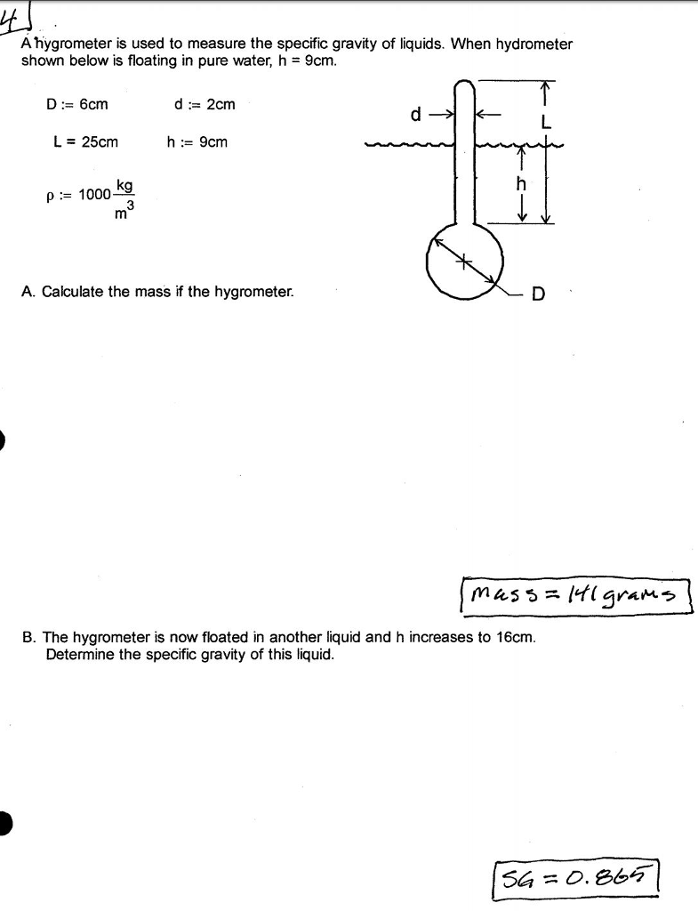 Solved A hygrometer is used to measure the specific gravity