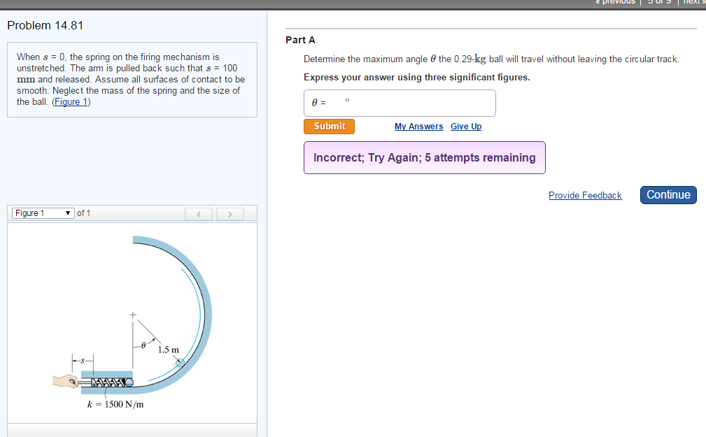 Solved When 5 = 0. the spring on the firing mechanism is | Chegg.com