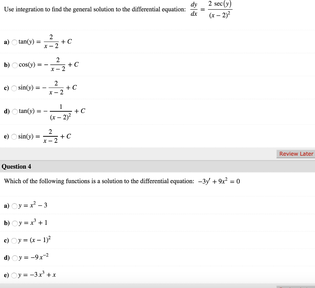 Solved 2 sec(y) (x - 2) Use integration to find the general | Chegg.com