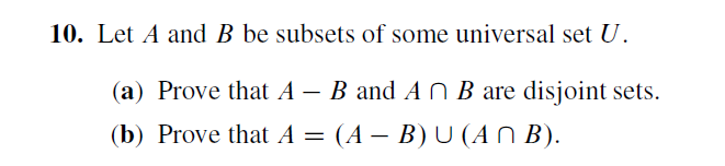 Solved 10. Let A And B Be Subsets Of Some Universal Set U. | Chegg.com