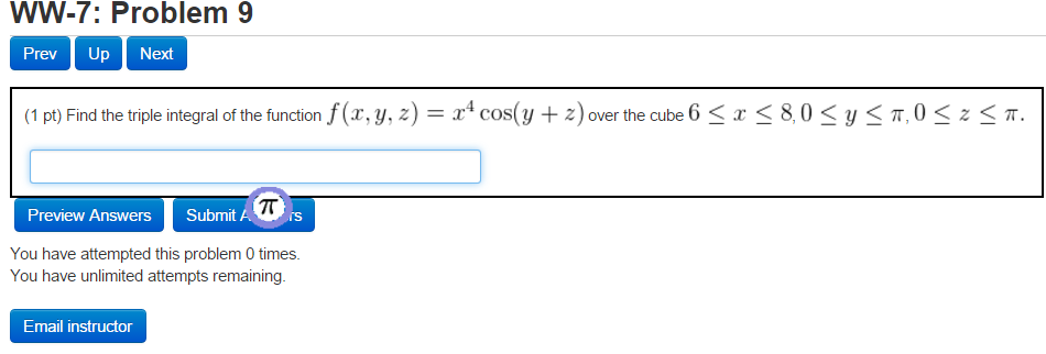 Solved Find the triple integral of the function f (x, y, z)= | Chegg.com