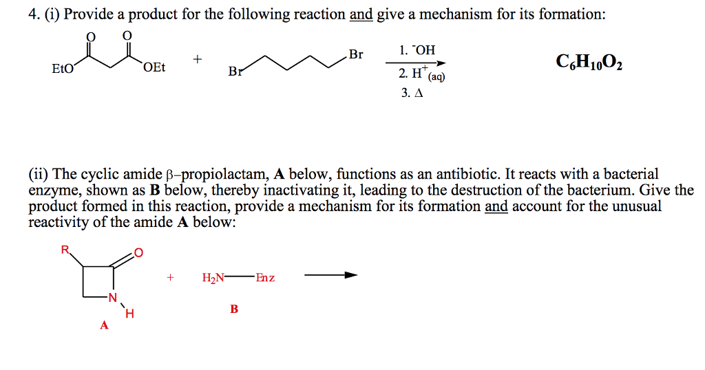 4. (i) Provide a product for the following reaction | Chegg.com