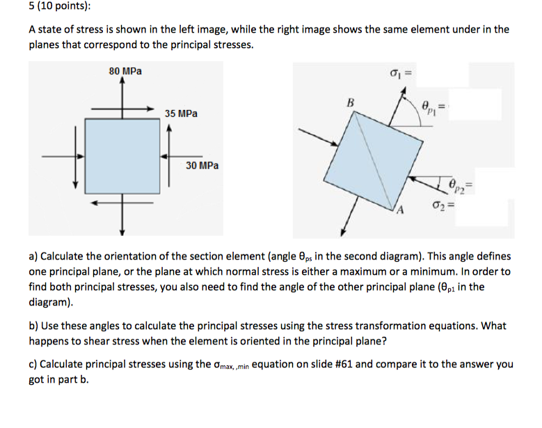 Solved 5 (10 points): A state of stress is shown in the left | Chegg.com