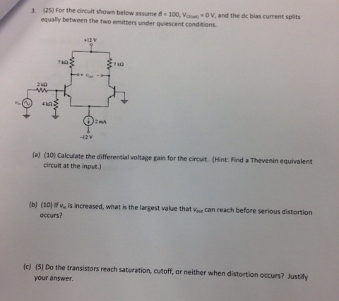 3. For the circuit shown below assume 6 = 100, V | Chegg.com