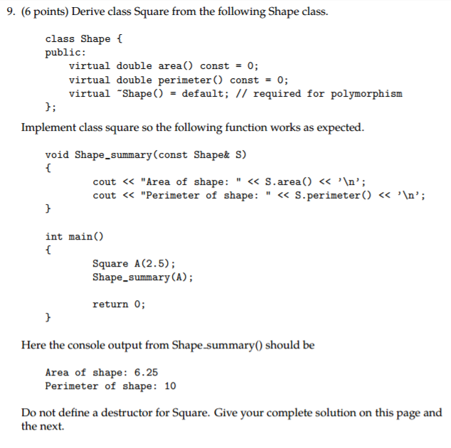 Solved Derive class Square from the following Shape class. | Chegg.com