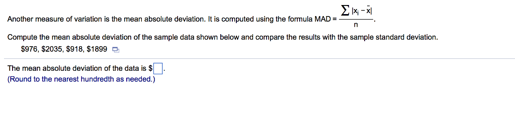 Solved Another measure of variation is the mean absolute | Chegg.com