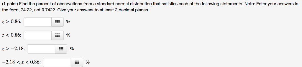 Solved (1 point) Find the percent of observations from a | Chegg.com