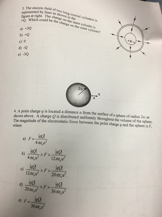 Solved The electric field of two long coaxial cylinder is