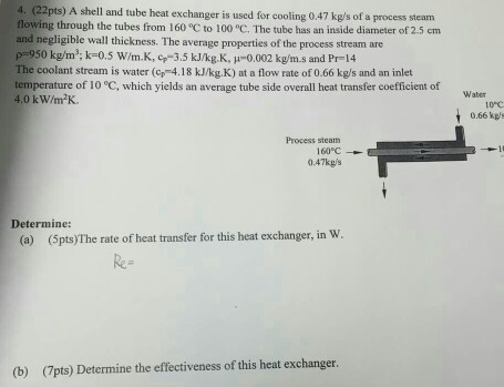 Solved 4. (22pts) A shell and tube heat exchanger is used | Chegg.com