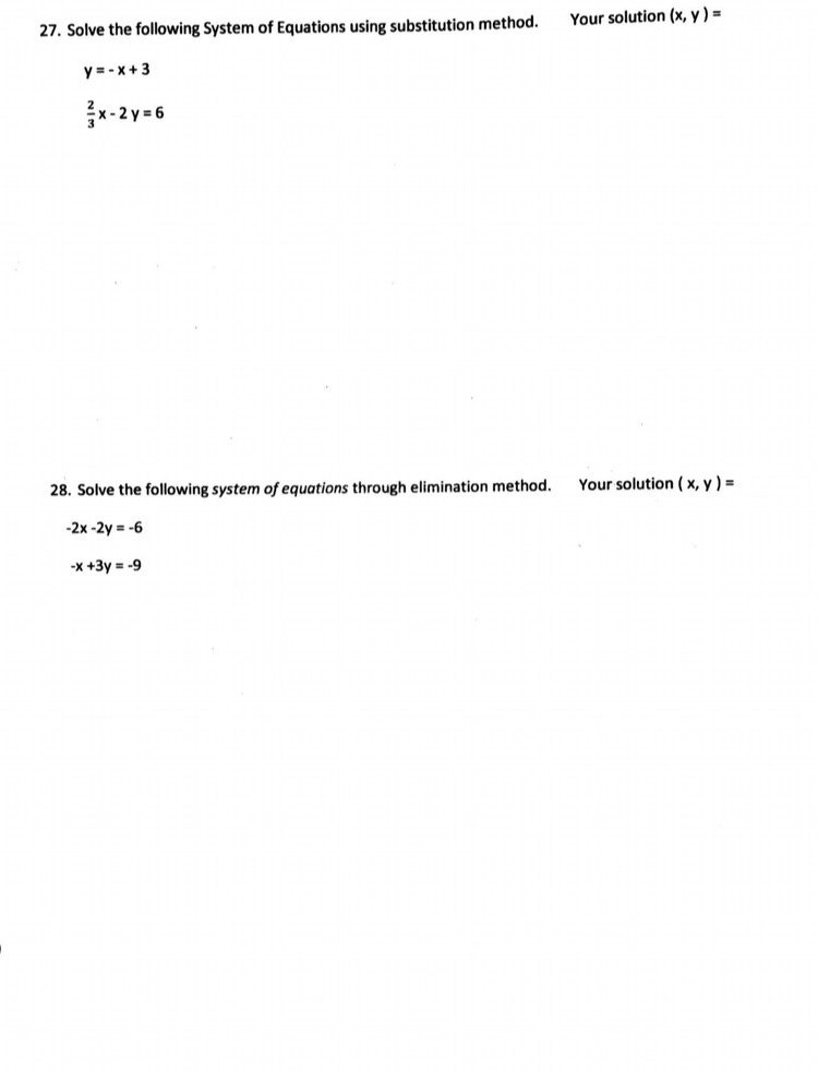 Solved 27. Solve the following System of Equations using | Chegg.com