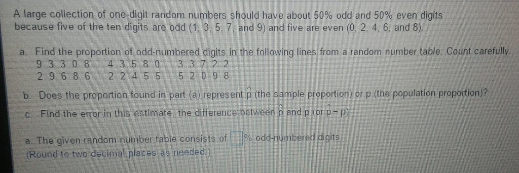 Solved A large collection of one-digit random numbers should | Chegg.com