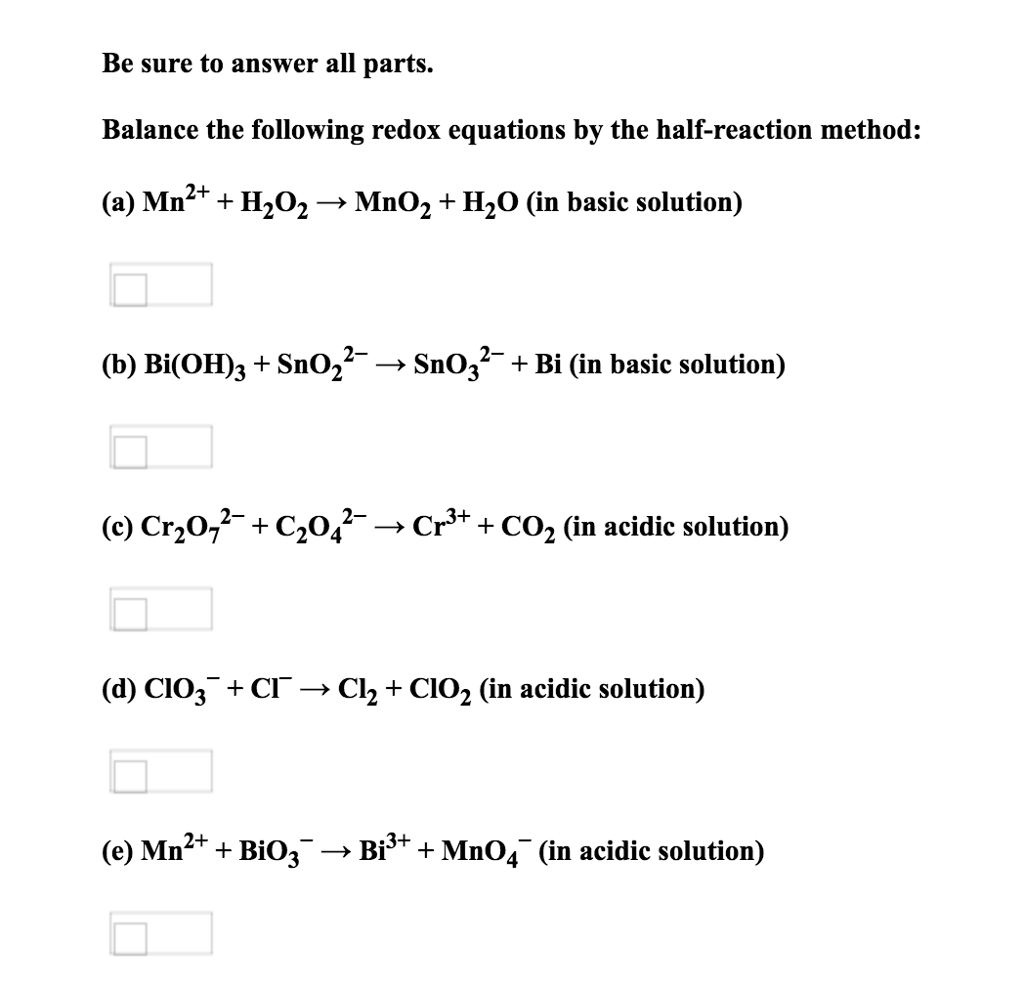 Solved Balance the following redox equations by the | Chegg.com