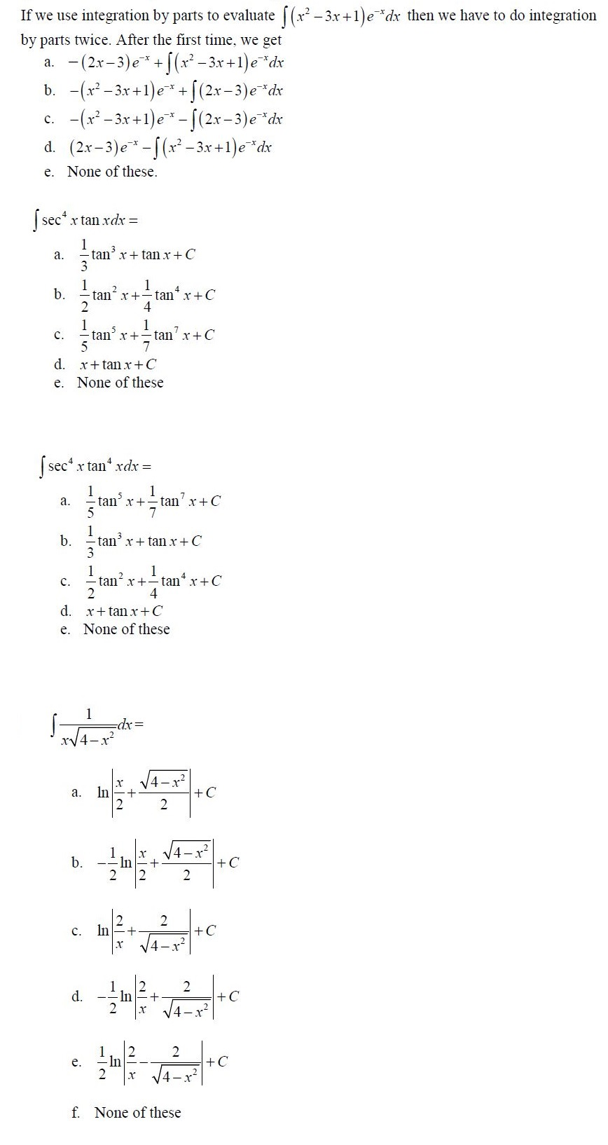 Solved If we use integration by parts to evaluate (x2 - | Chegg.com