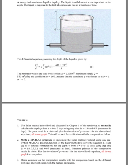 A storage tank contains a liquid at depth y The | Chegg.com