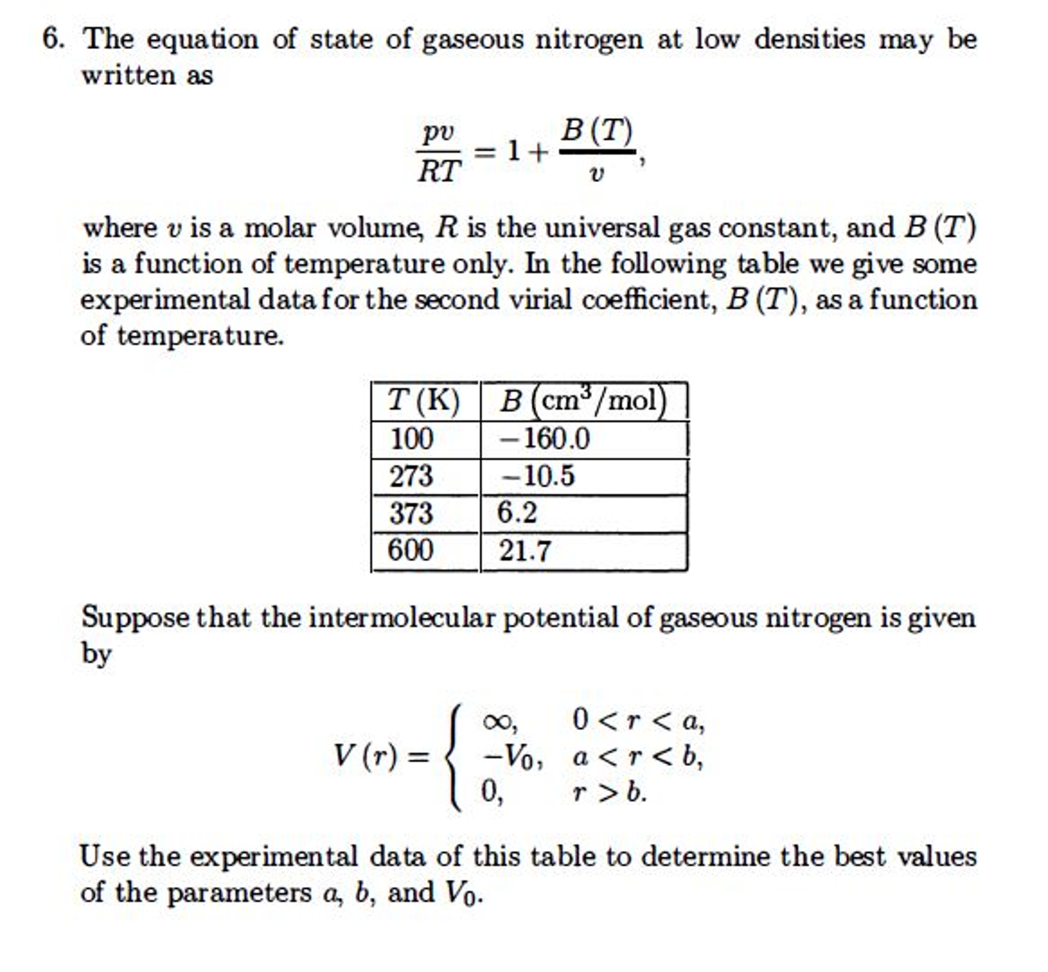 The Equation Of State Of Gaseous Nitrogen At Low | Chegg.com