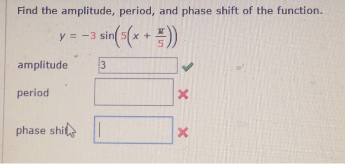 Solved Find The Amplitude Period And Phase Shift Of The Chegg