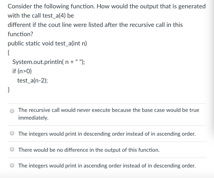 Solved Consider this function declaration: public static | Chegg.com