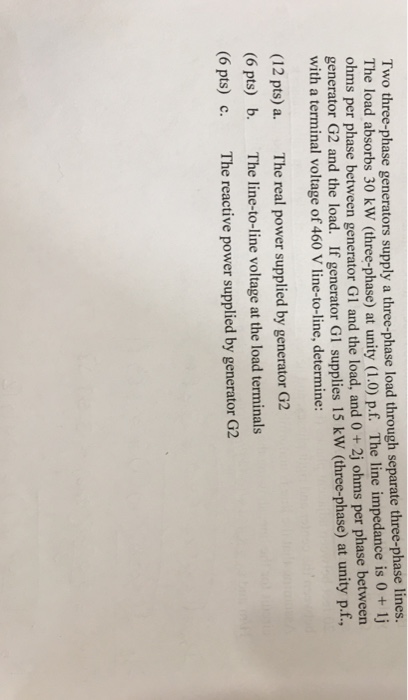 Solved Two three-phase generators supply a three-phase load | Chegg.com