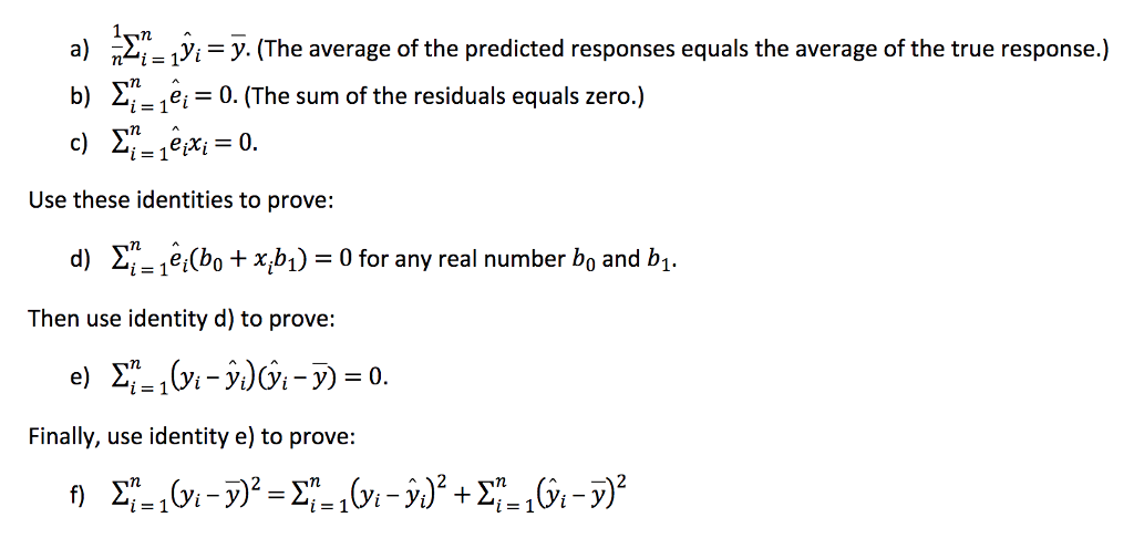 Solved A) B) 濡-iy=y.(The Average Of The Predicted Responses | Chegg.com