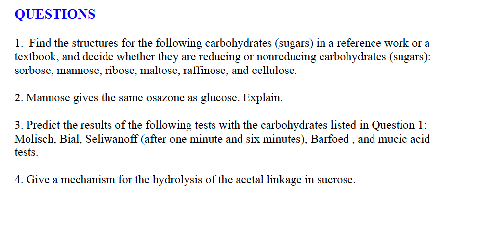 Solved Find the structures for the following carbohydrates | Chegg.com