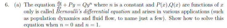 Solved The equation dy/dx = Py = Qy^n where n is a constant | Chegg.com