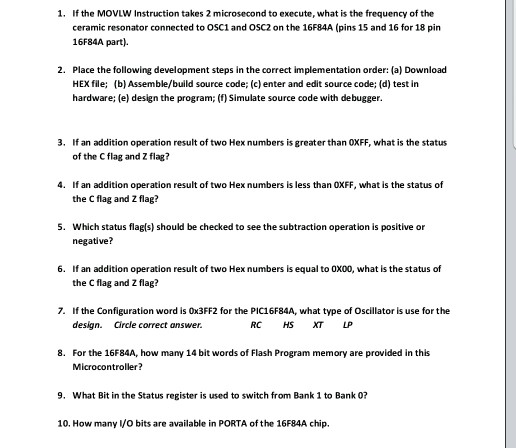 Solved 1. If the MOVLW Instruction takes 2 microsecond to | Chegg.com